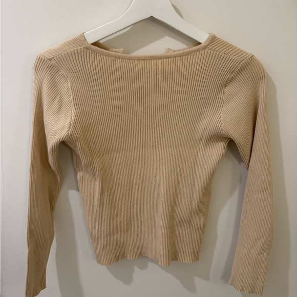 Beige Yellow Ribbed Long Sleeve Top - Picture 3 of 6